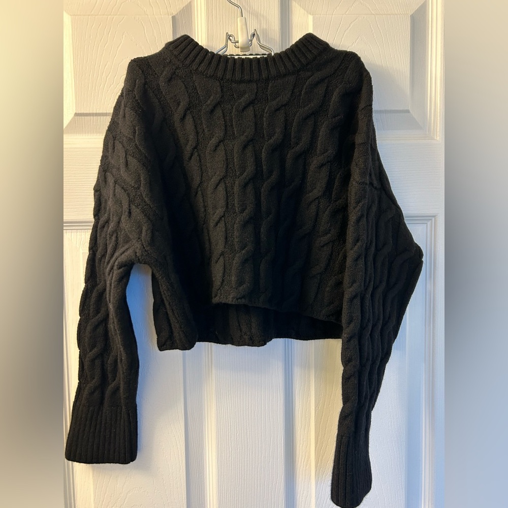 Babaton 100% Wool Cropped Cable Knit Sweater | Boxy Drop Shoulder | Size S - Picture 7 of 7